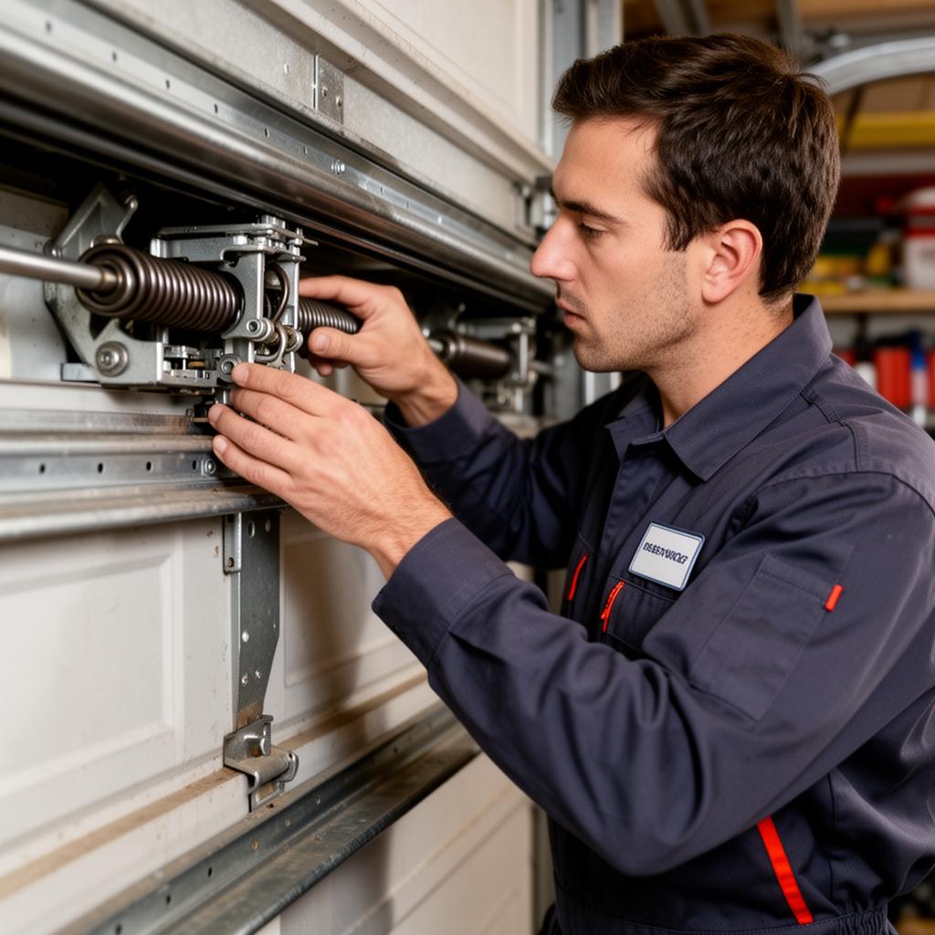 Expert technician repairing garage door
